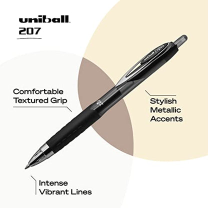 uni-ball Signo 207 Gel Pen, 0.7mm Medium Black, Smooth Writing (Pack of 12, 144 Count Total) - color: All Black, size: 1 Count (Pack of 144)