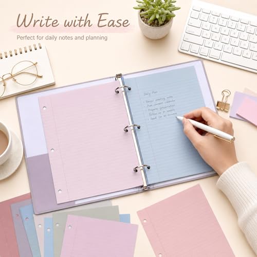 gisgfim 100 Sheets 3 Hole Punched Lined Refill Paper 8 x 10.5 Inch Loose Leaf Paper 3-Ring Binders College Ruled Notebooks Planner Inserts Thicken for Writing School Office Home Supplies(Taro) - color: Taro