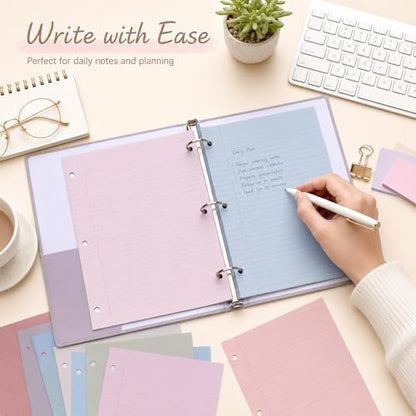 gisgfim 100 Sheets 3 Hole Punched Lined Refill Paper 8 x 10.5 Inch Loose Leaf Paper 3-Ring Binders College Ruled Notebooks Planner Inserts Thicken for Writing School Office Home Supplies(Taro) - color: Taro