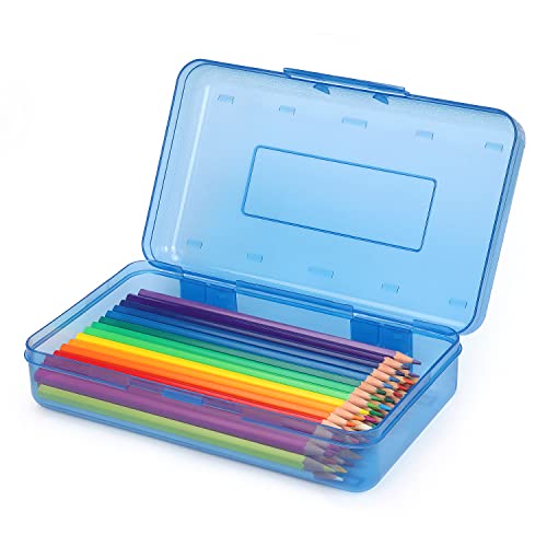 Tamaki 1 Pack Plastic Pencil Box Large Capacity, Blue | Clear Boxes with Snap-tight Lid Stackable Design and Stylish Office Supplies Storage Organizer - color: Blue