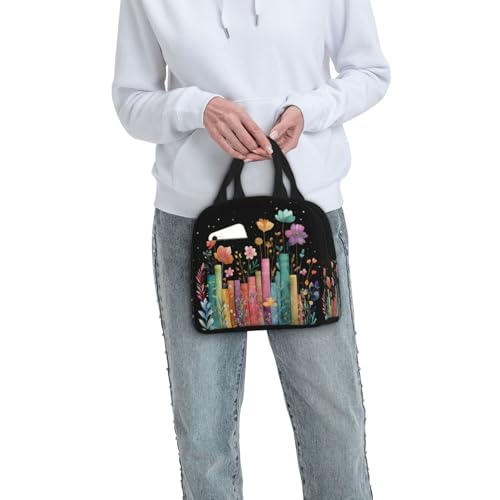 Lunch Bag Books Flower Botanical Insulated Lunch Box Reusable Cooler Tote for Adults Student Girl Boy Work Office School Picnic Over 3 Years Old - color: B0385
