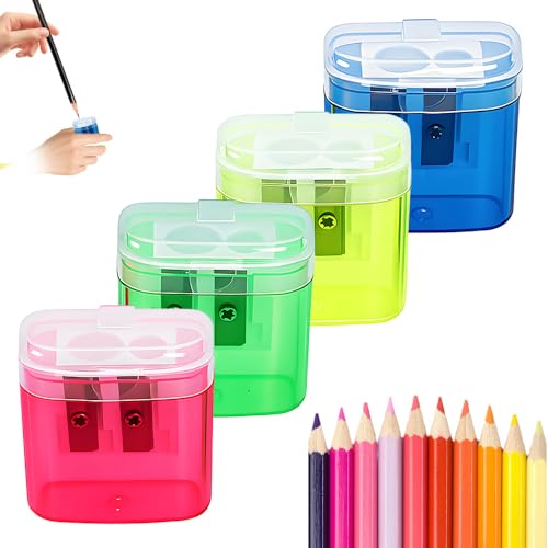 Pencil Sharpeners, Handheld Pencil Pharpener with Lid, 2 Holes Mini Compact Colored Pencil Sharpener Manual for Classroom, Back to School, Home & Office, Sacapuntas de lapiz (4PCS Mix) - color: 4pcs Mix