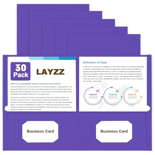 Folders with Pockets, LAYZZ 30 Pack Paper Pocket Folders, 2 Pocket File folders Fits Letter Size Paper, for School Office and Home (Purple) - color: Purple