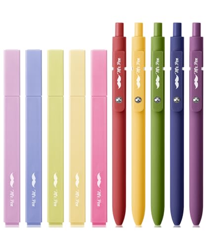 Mr. Pen- Aesthetic Highlighters and Gel Pens, 10 Pack | Vintage Colors Bible Highlighters No Bleed, Black Ink Gel Pens, Fast Dry and No Smear for Bible Journaling, Planner - color: Vintage, size: 10 Pack
