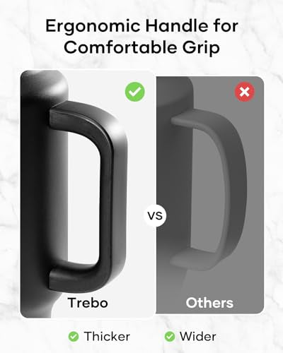 Trebo Insulated Water Bottle 40oz Fits in Car Cup Holder with Side Handle | Stainless Steel Metal Tumbler with Straw Spout Lids, Triple-Wall Vacuum Copper Plated, Cold 48 Hrs Hot 24 Hrs for Travel, Gym - color: Deep Black, size: 40 Ounces