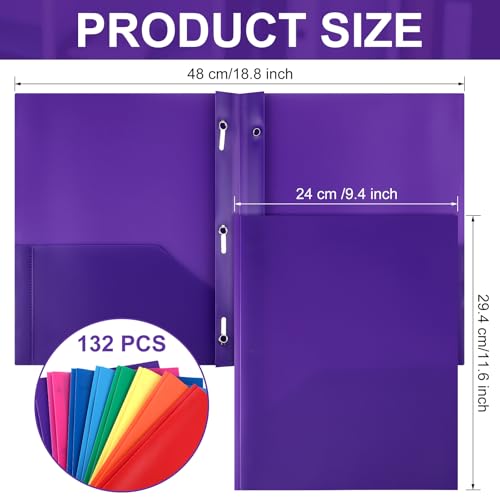 Cholemy 132 Packs Pocket Folders with Prongs Heavy Duty Plastic Folder with Business Card Slot 3 Prong Fasteners for School Office (Cute) - color: Cute