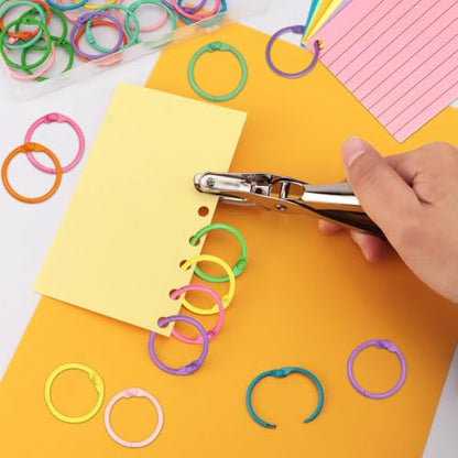 40 PCS Colorful Book Rings 1 Inch Binder Rings with Metal Single Hole Punch for Index Cards Flashcards, Metal Steel Notebook Paper Rings Keychain Rings for School Office Home