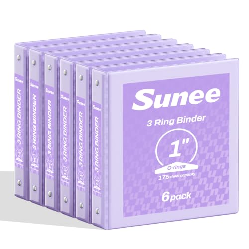 SUNEE 1 Inch Binders 3 Ring 6 Pack, Clear View Three Ring Binder PVC-Free (Fit 8.5x11 Inches) for School or Office Supplies, Purple - color: Purple, size: 1 Inch