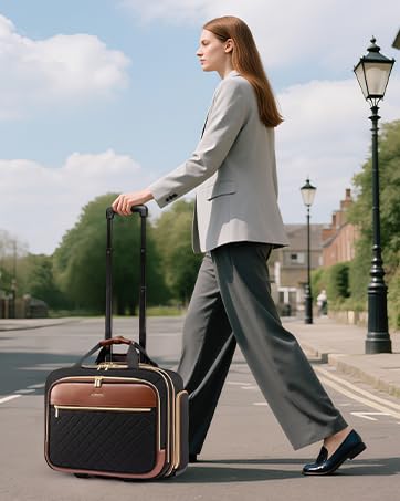 LOVEVOOK Rolling Laptop Bag Women, 17.3 Inch Laptop Briefcase with Wheels, Soft Sided Underseat Carry On Luggage Personal Item Suitcase for Work Travel Business, Black Brown - color: Black-Brown