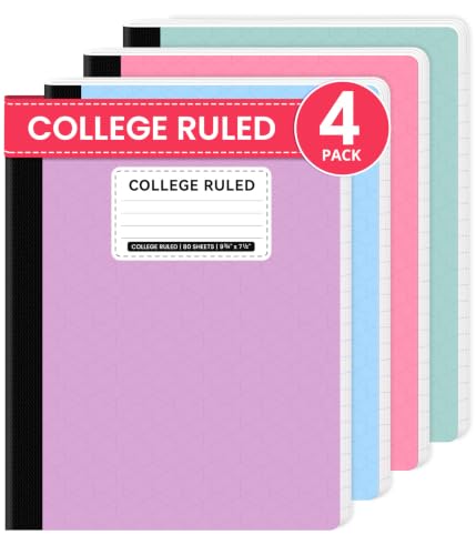 Taja Composition Notebooks College Ruled, 4 Pack Aesthetic Composition Notebooks, 160 Pages (80 Sheets), 9-3/4" x 7-1/2", Pastel Colors, Perfect for School, Office and Note Taking - size: 4-pack