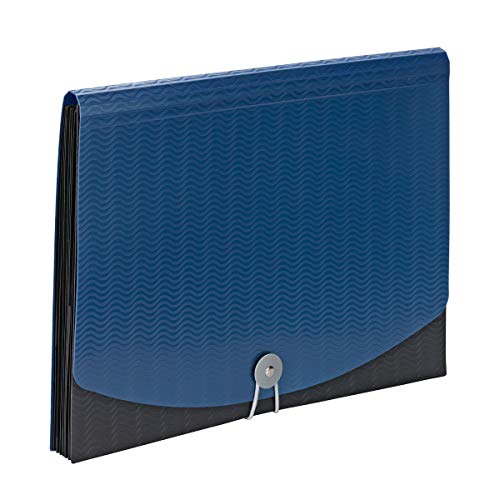 Smead Poly Frequency Expanding File Folders, Flap and Cord Closure, Letter Size, Wave Pattern, 7 Pocket, Blue/Black (70872) - color: Blue/Black, size: Letter