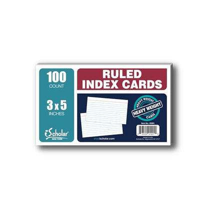 iScholar Index Cards, White, Ruled, 3 x 5 Inches, 100 Card Pack (03501) - color: Ruled