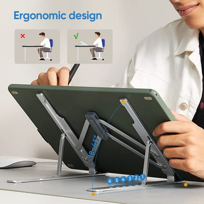 XPPen Drawing Tablet Stand for Desk,Silver Portable Holder for Graphics Tablet&Pen Display, Aluminum Computer Riser Compatible with 10 to 15.6 Inch Laptops and Drawing Tablets,Portable and Adjustable