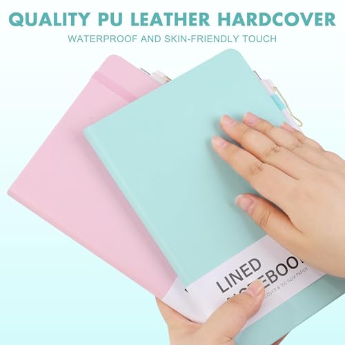 Aodaer 12 Set Lined Notebook Journals with Pens A5 Notebooks 100 GSM College Ruled Hardcover Notebook PU Leather Notepad with Pen Holder for Office School, 5.7 x 8.3 Inches, Light Multicolor - color: Light Multicolor