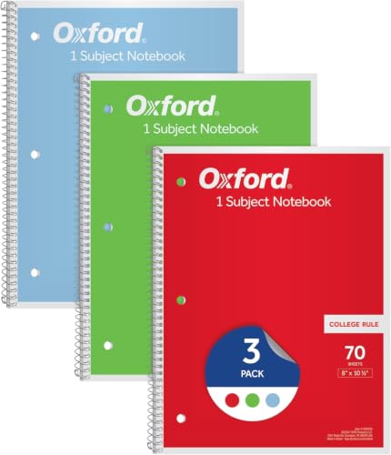Oxford 1-Subject Notebooks, Notebooks for School, 8 x 10.5 Inches, College Rule, 70 Sheets, Assorted Primary Colors, Colors May Vary (1006792), (Pack of 24) - size: (Pack of 24)
