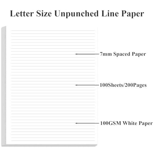 Unpunched Line Paper - 100 Sheets/200 Pages Loose Leaf Paper Line Refills, Letter Size, 100gsm, White, 8.5" x 11" - size: 100 Sheets, style: Unpunched