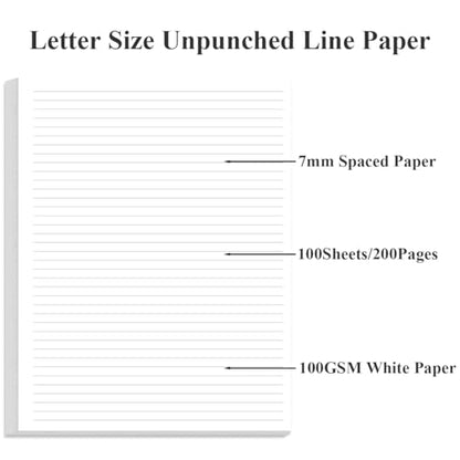 Unpunched Line Paper - 100 Sheets/200 Pages Loose Leaf Paper Line Refills, Letter Size, 100gsm, White, 8.5" x 11" - size: 100 Sheets, style: Unpunched