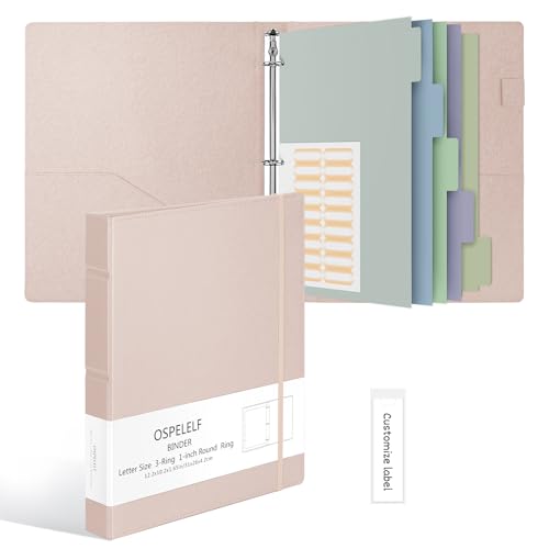 Ospelelf Vintage Hardcover 3 Ring 1 inch Leather Binder, Professional Binders Organizer Suitable for Letter Size Documents, Binder Dividers with Tabs, Faux Rose Gold Leather - color: Rose Gold, size: Letter Size - 1 Inch Ring
