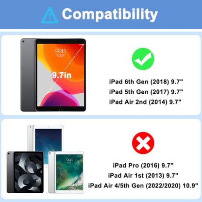 iPad 6th Generation Cases, iPad 5th Generation Case, iPad Air 2 Case, Shockproof Rugged Drop Protection Cover Built with Kickstand for iPad 9.7'' A1893/A1954/A1822/A1823 (LightBlue) - color: LightBlue