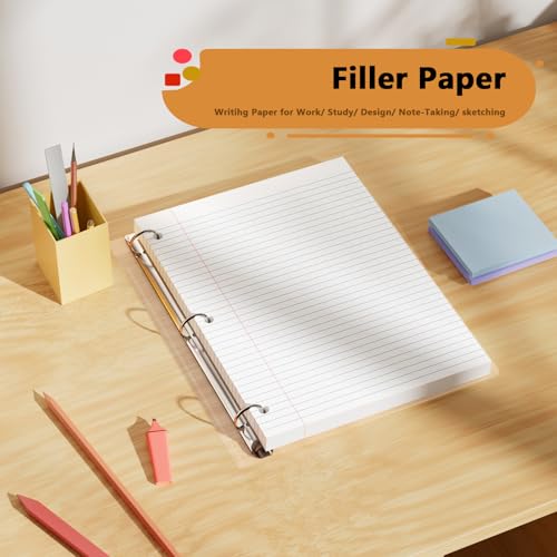 White Loose Leaf Paper 130 Sheets Filler Paper 8 * 10.5 College Ruled 3-Hole Punched for 3-Ring Binders Notebook Lined 8" x 10.5" - color: White 1 Pack