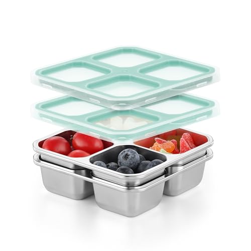BEFOY 4 Pack Stainless Steel Snack Containers with Lids 4 Compartment Food Storage Containers for Adults & Kids Meal Prep Containers Reusablele (blue, 2) - color: Blue, size: 2