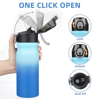 BJPKPK Water Bottle with Straw 18oz Insulated Water Bottles Reusable Stainless Steel Metal Thermal Flask with Leak Proof Lockable Lid and Carry Handle,Sky - color: A-Sky, size: 18 Ounces