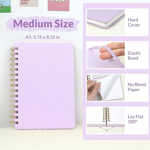 SUNEE Lined Spiral Journal Notebook for Women, 146 Pages College Ruled Hardcover Journaling Notebook for Work, Note Taking and Office School Supplies, A5 - Purple - color: Purple