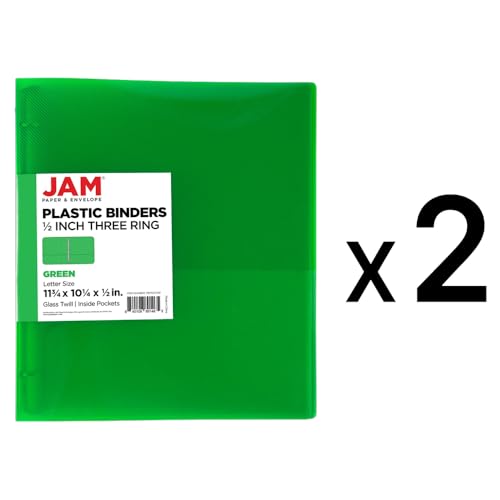 JAM PAPER Plastic 0.5 inch Binders - Green 3 Ring Binders - 2/Pack - color: Green, size: 0.5 inch (Pack of 2)