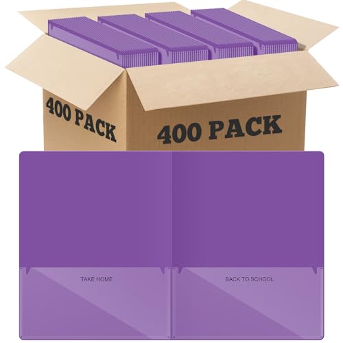 Henoyso 400 Pcs Take Home Folders 2 Inside Pockets, Parent Teacher Communication Folder for Students Homework with Clear Front Pocket Heavy Duty, School Classroom Supplies, 11.8 x 9.45 Inch (Purple) - color: Purple