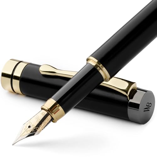 Wordsworth & Black Bamboo Wood Fountain Pen Set for Writing, Extra Fine Nib | Black Wood, Gift for Men Women, German Iridium 18K Gilded, Calligraphy Journaling, Converter + 6 Cartridges, Refillable - color: Black Wood, style: Extra Fine Nib