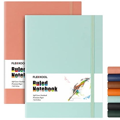 Business Journals 2 PACK - B5 College Ruled Notebook Large Soft Cover Journal with 100gsm Thick Lined Paper,376 Numbered Pages,7.6" X 10",Inner Pocket - Pink Mint - color: Pink-Mint