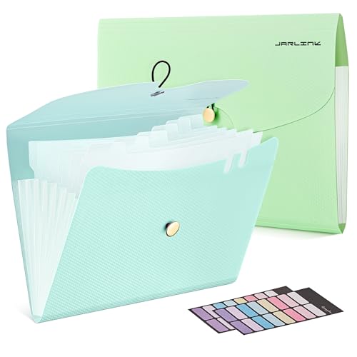JARLINK 7 Pockets Expanding File Folder, A4 Accordion File Folders with 12 Labels, Cute Paper Organizer, Portable Document Organizer for College School Office Supplies, Macaron Blue & Macaron Green - color: Macaron Blue & Green