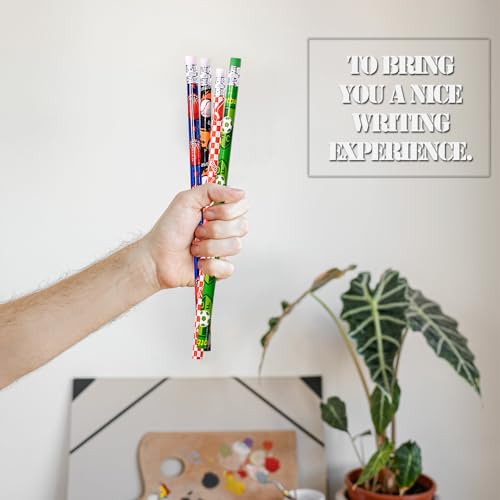 63 pcs Sports Pencils with Sports Ball Erasers, 48 pcs Funny Cute Wooden Pencils HB Drawing Pencil with 15 pcs Erasers for Sport Party School Stationery Reward Teacher Office Supplies
