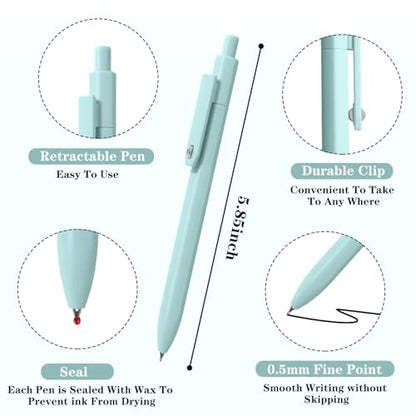 Piochoo Gel Pens, 8 Pcs 0.5mm Quick Dry Black Ink Pens Fine Point Journal Pens Smooth Writing Pens, Cute Office School Supplies Gifts for Women Nurses - color: Lake Colors