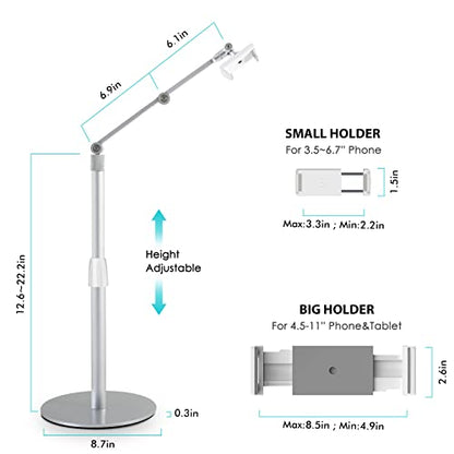 Viozon Tablet Phone Overhead Stand, Height & 360 Degree Angle Adjustable, Aluminum Desktop Stand, Compatible with 3.5-11" Cellphone or Tablet Such as iPhone iPad Pro Air Mini, Samsung, Nexus(AP-4PS) - color: Silver