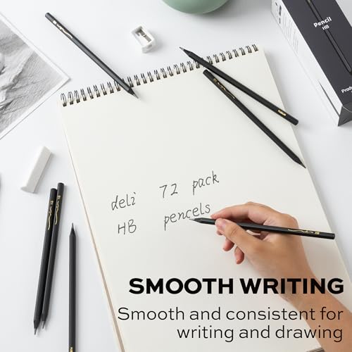 VUSIGN #2 Pencils Bulk, 72 Pack Pre-Sharpened HB Pencils, With 1 Sharpener & 2 Erasers for School, Office, Writing, Drawing Use,Black