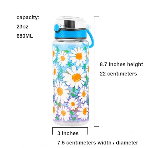 Cute Water Bottle for School Kids Girls, BPA FREE Tritan & Leak Proof & Easy Clean & Carry Handle, 23oz/ 680ml - Daisy - color: Daisy