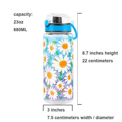 Cute Water Bottle for School Kids Girls, BPA FREE Tritan & Leak Proof & Easy Clean & Carry Handle, 23oz/ 680ml - Daisy - color: Daisy