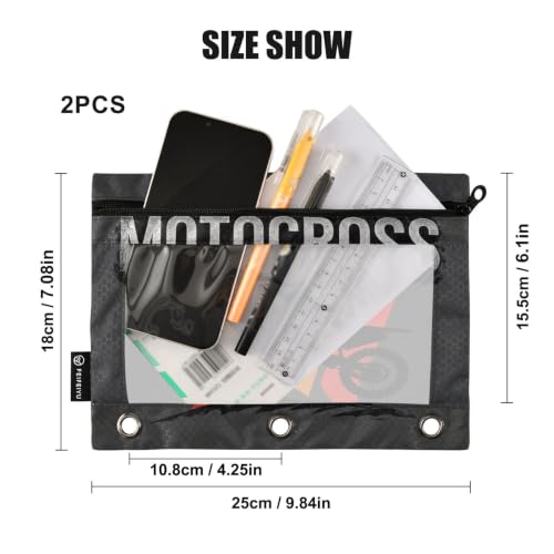 Gredecor 3 Ring Binder Pencil Pouch, Motocross Arrows Zippered Pen Case Pouches with Clear Window, 2 Pack Stylish Office & School Supplie - color: Motocross Arrows
