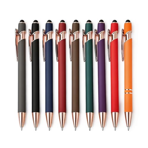 9 Pack Ballpoint Pen with Stylus tip, Metal Stylus Pen for Touch Screens | Retractable Ballpoint Pen 2-in-1 Stylus, 1.0 mm Black Ink - color: Morandi