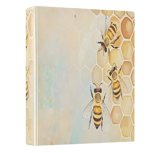 3 Ring Binder Bees Honeycomb Hive 1.5 inch Binders Three Ring Binders with Clipboard Fit 8.5'' x 11'' Paper 3 Interior PVC Clear Pockets for Office Supplies - color: Multi56, size: 1 Pack