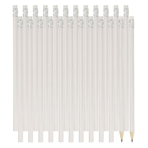 PATIKIL Round Wooden Pencils Bulk, 24 Pack HB Graphite Pencils with Eraser for Office Supplies, Engineering Marking Writing Art Drawing Supplies, White - color: White