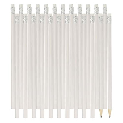 PATIKIL Round Wooden Pencils Bulk, 24 Pack HB Graphite Pencils with Eraser for Office Supplies, Engineering Marking Writing Art Drawing Supplies, White - color: White