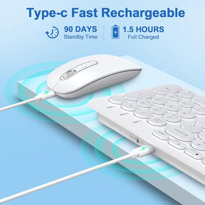 cimetech Wireless Keyboard and Mouse Combo, [Rechargeable keyboard and mouse][Silent Scissor Switch Key][Ultra Slim]Wireless Computer Keyboard and Mouse for Laptop, PC, Computer, Mac, Windows - White