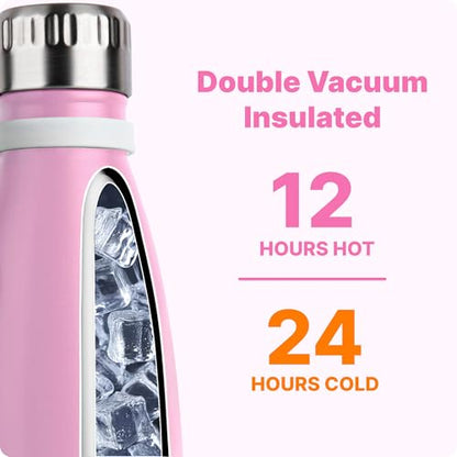 Small Water Bottle-12 oz Leak Proof Insulated Water Bottle with Carry Rope | Double Wall Vacuum Stainless Steel Water Bottle for Travel, School, Cola Shape Flask with Carry Rope (Purple Pink) - color: Purple Pink, size: 12 Ounces