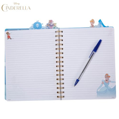 Disney Princess Cinderella Tab Journal, Spiral Notebook, Dividers, 8x7 Inch | Cinderella Vinyl Cover, 4 Tab Dividers, 96 Lined Pages, Disney Journal Notebook for School, Office, Work, Gifts, Girls, Cute - style: Cinderella