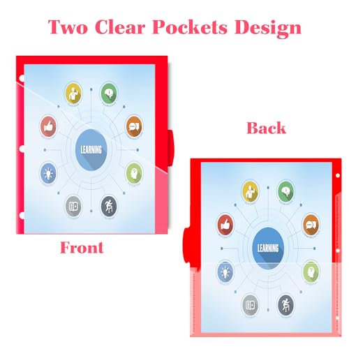 INFUN Plastic 5-Tab Binder Dividers with 2 Pockets - 3 Sets,15PCS Multicolor 2 Pocket Dividers with 3 Holes for 3 Ring Binders ，Total 15 Tabs