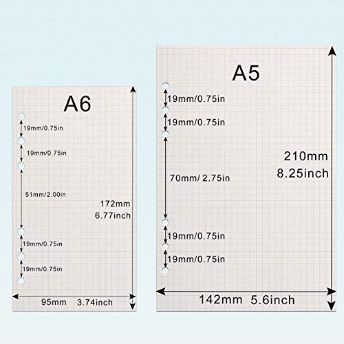 A6 Refill Paper, [3 Pack] Toplive 100GSM Thick Refillable Paper 6 Hole Filler Inserts Loose Leaf Paper 135 Sheets (270 Pages) for 6 Ring Binder Journal Notebook-Squared Paper - style: Grid 3 Pack