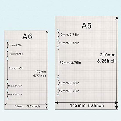 A6 Refill Paper, [3 Pack] Toplive 100GSM Thick Refillable Paper 6 Hole Filler Inserts Loose Leaf Paper 135 Sheets (270 Pages) for 6 Ring Binder Journal Notebook-Squared Paper - style: Grid 3 Pack