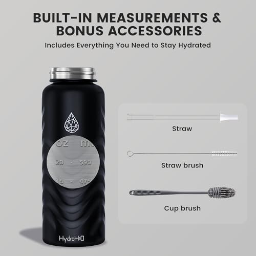 24oz Stainless Steel Insulated Water Bottle, 48H Cold & 24H Hot, Leak-Proof Wide Mouth Lids (Straw & Spout), BPA-Free Bottles, Mens Water Bottle for Gym, Hiking, Travel - Black - color: Black, size: 24 Ounces
